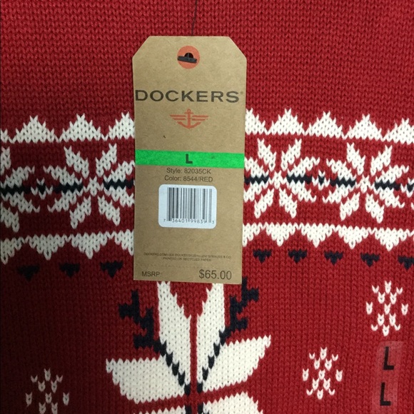 Dockers L Crewneck Sweater Deer Red Blue Snowflake - Picture 3 of 5